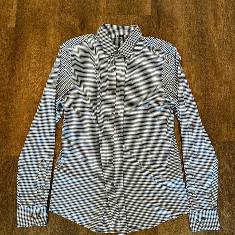 Rhone Blue Gingham Performance Long Sleeve Button Down Shirt Mens Medium M
